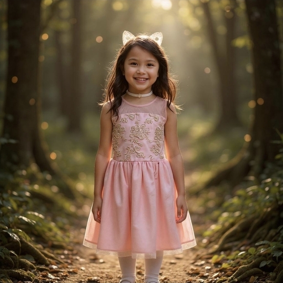 The Children’s Place ✦ Pink Satin Party Dress ✦ Gold Embroidery Tulle Skirt 10 - Picture 1 of 8